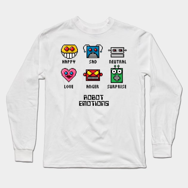 Pixel Robot Emotions Long Sleeve T-Shirt by Vampireslug